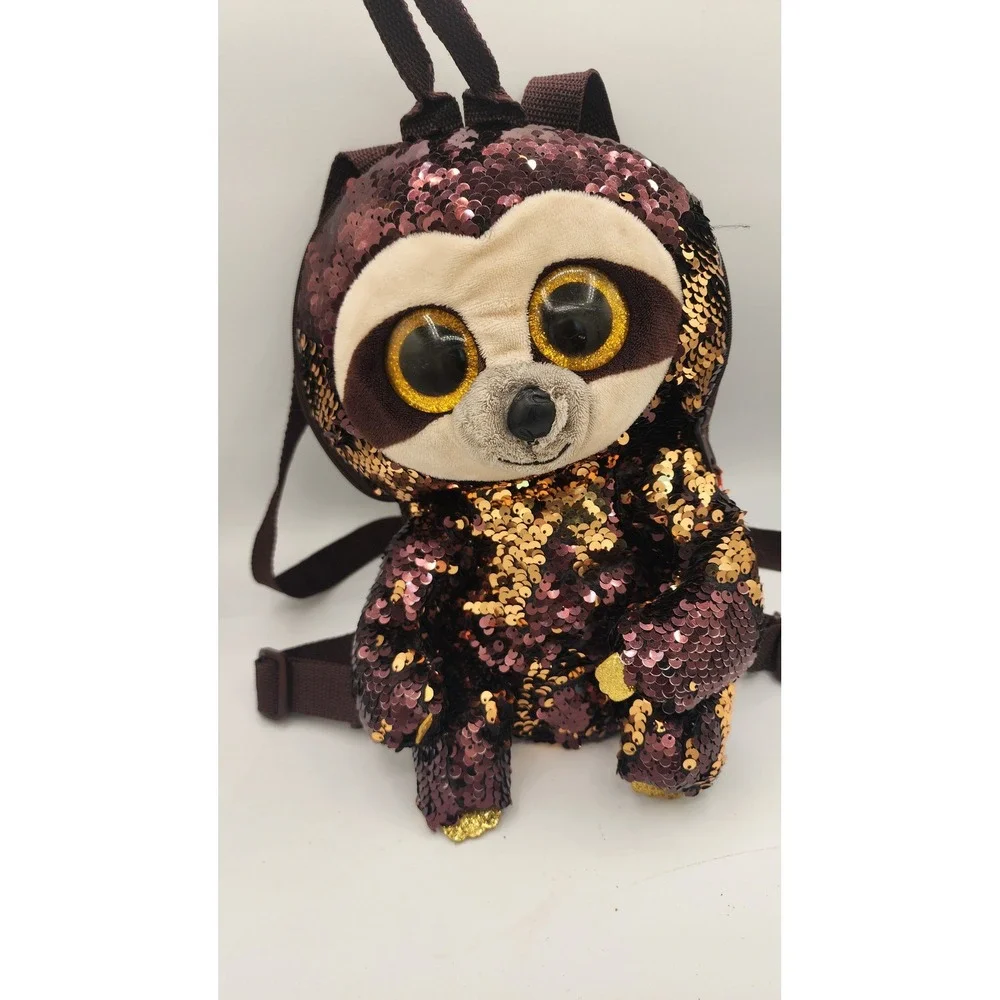 Ty Beanie Boos Dangler Sloth Flippable Sequin Mini Backpack Brown Gold Plush Bag